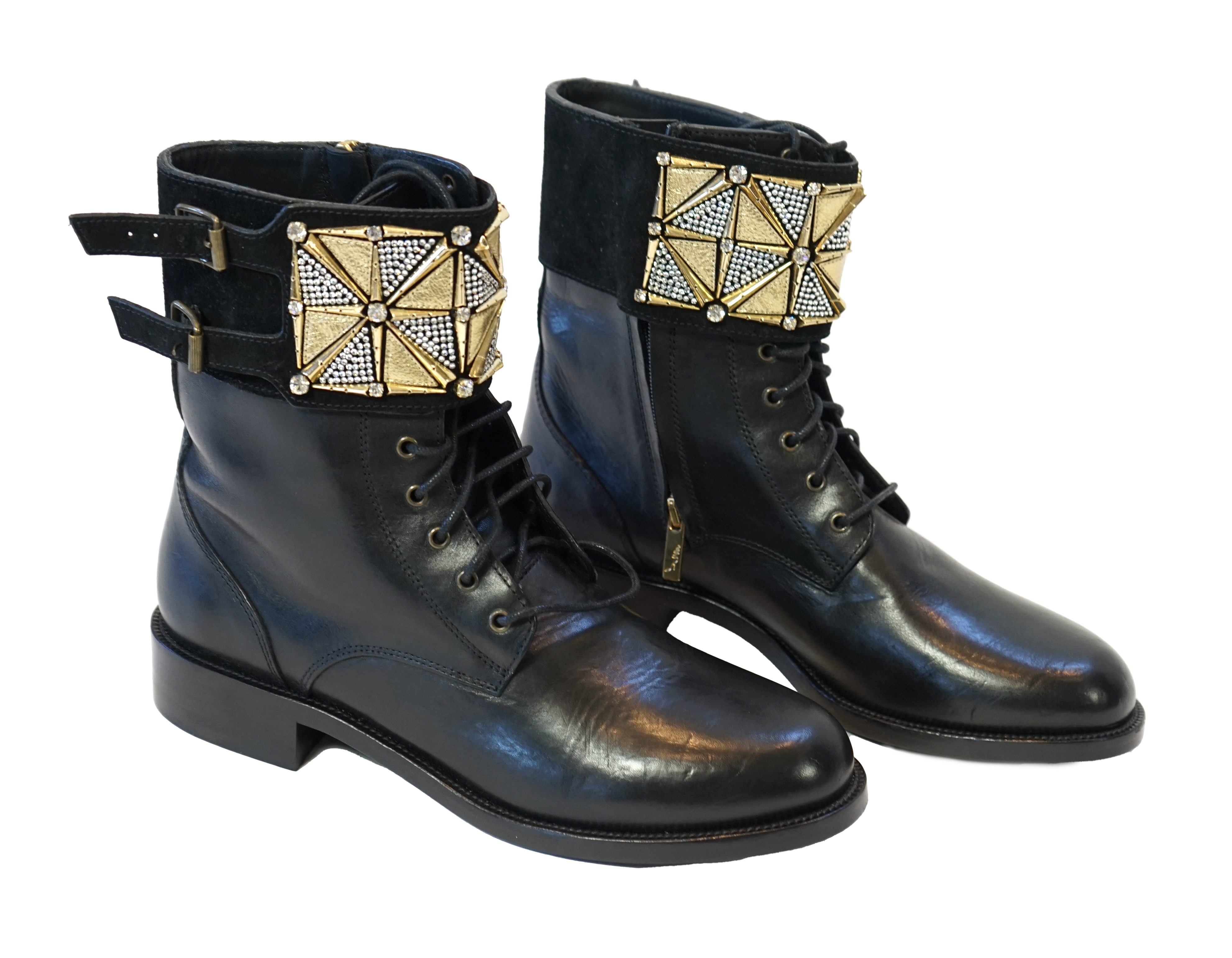 A pair of René Caovilla embellished unworn black leather biker boots, size EU 40
